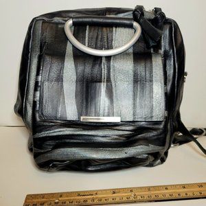 DANIELLA LEHAVI black and silver gray backpack with silvertone handle